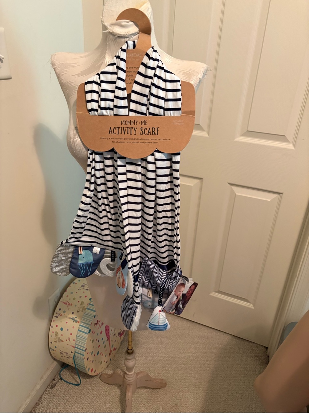 Demdaco Navy and White Striped Mommy-Me Activity Scarf nwt